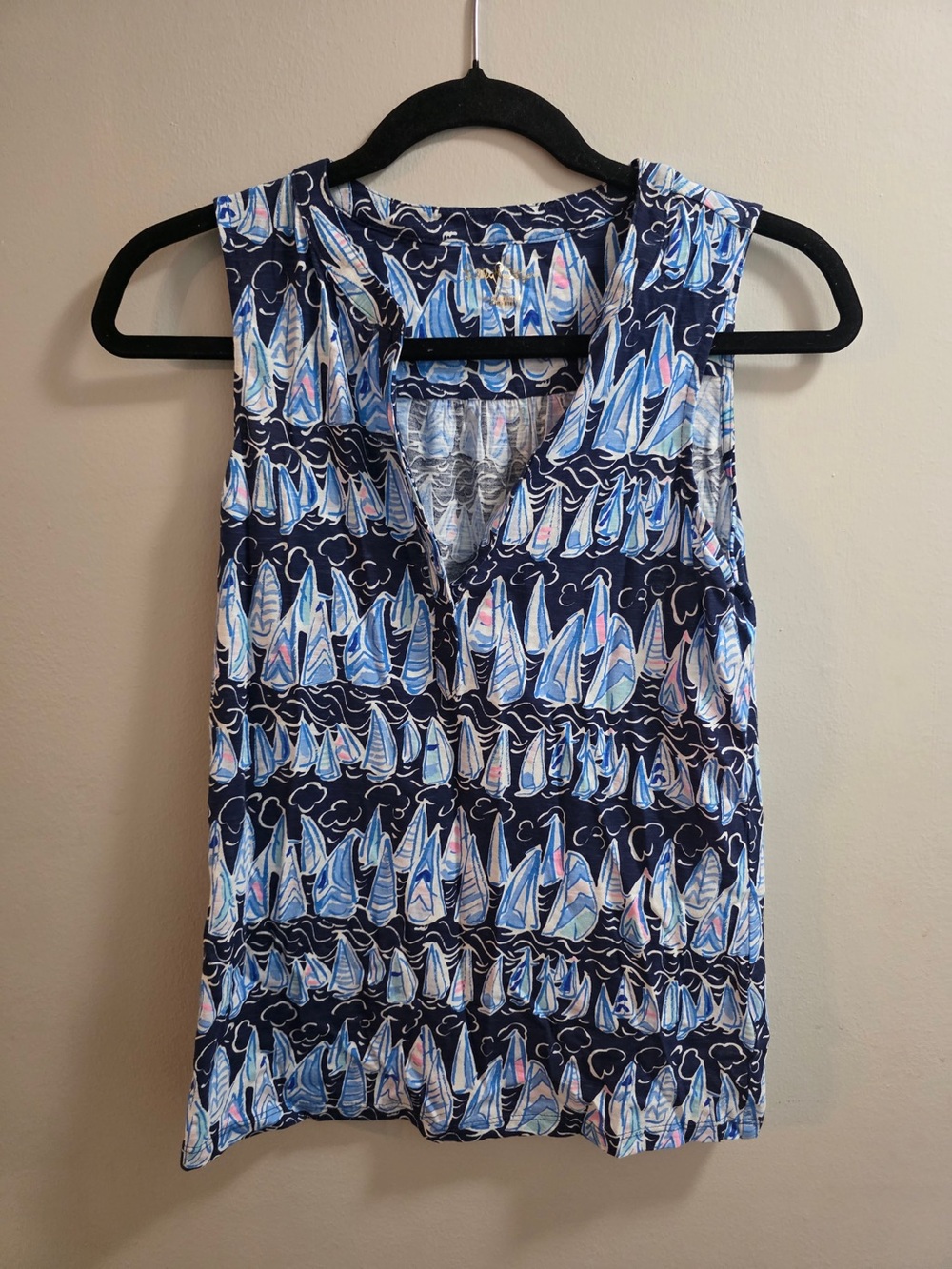 Lilly Pulitzer XS Dev Sleeveless Top Low Tide Navy Sails &‎ Stripes